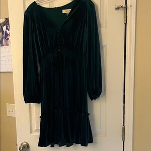 Taylor Dark Green Velvet V-Neck Dress